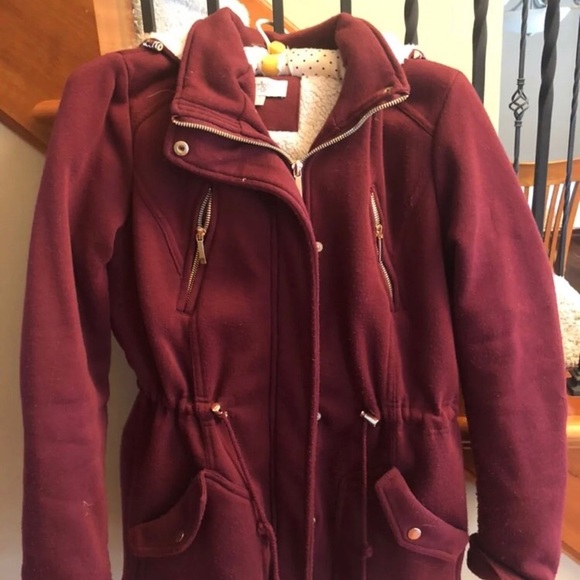 Charlotte Russe | Maroon Sherpa Hooded Jacket - Picture 2 of 4
